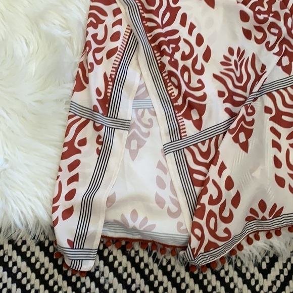 Swim cover up ball fringe rust cream and black color kimono, robe - Picture 4 of 6